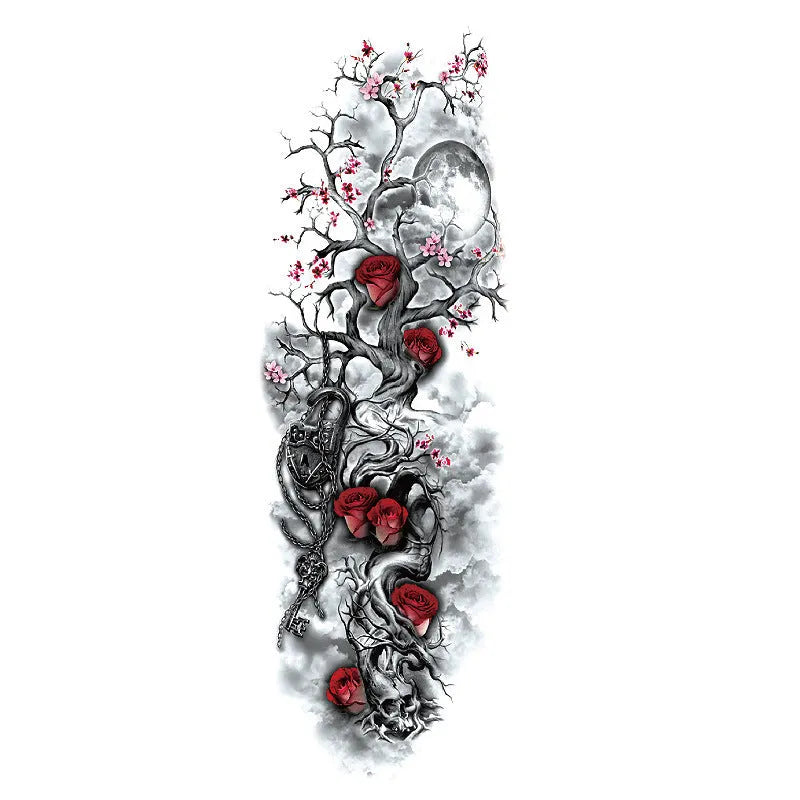 Waterproof full arm tattoo sticker with animal design on craft paper, 170x480mm