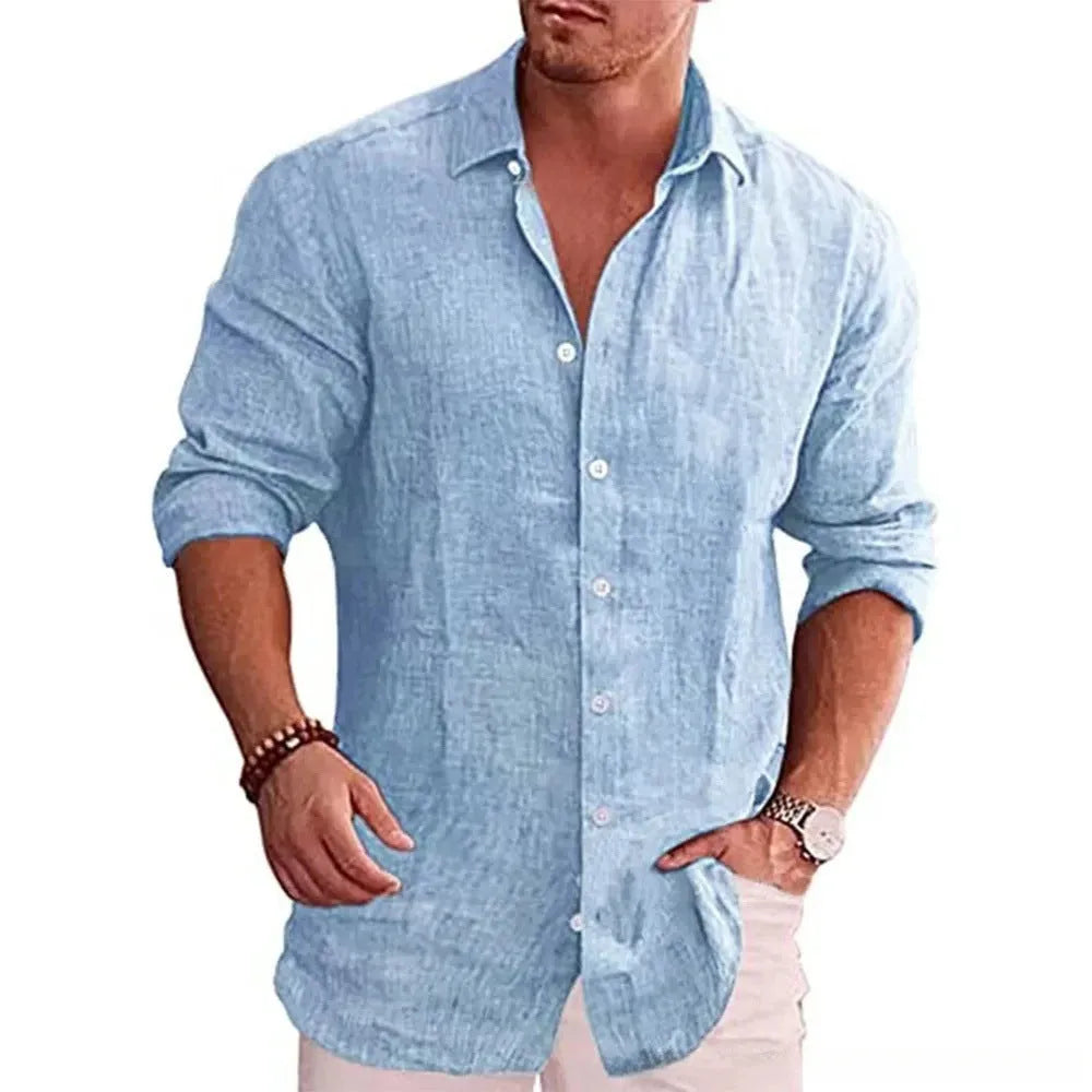 Men's 3D printed solid colour casual shirt with slim lapel, long sleeves, loose fit, available in multiple colours