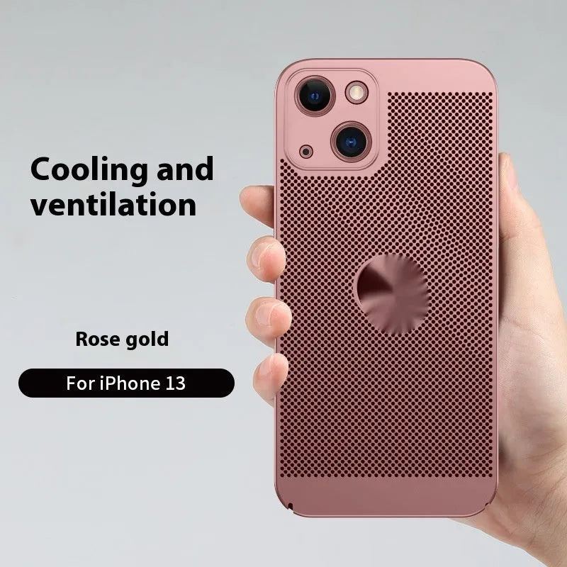 Matte solid colour heat dissipation phone case for Apple iPhone in black, PC material with full coverage