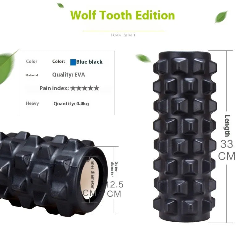 Black 33cm foam massage roller with six distinct segments for muscle recovery