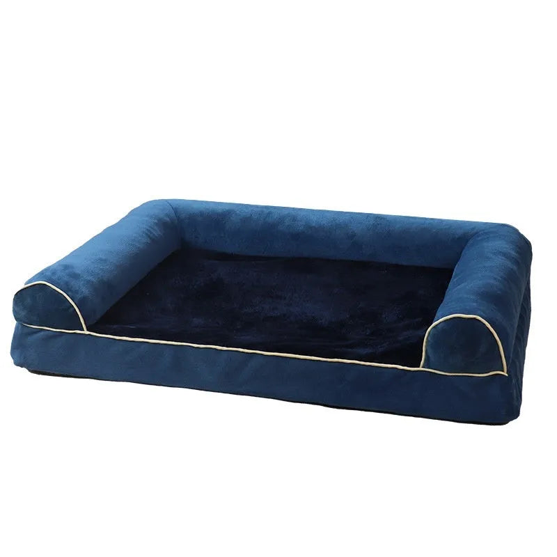 Square sponge dog bed in cloth material showing breathable cooling design