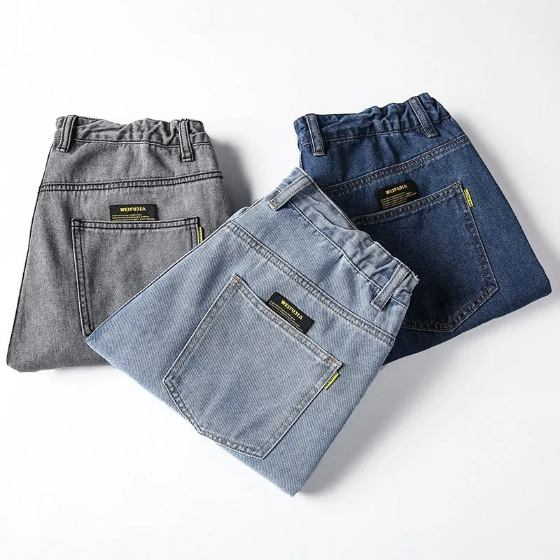 Men's loose straight casual jeans in cotton available in three colours with sizes 28-48