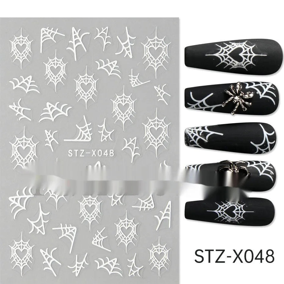 Pack of black and silver striped nail art stickers with cartoon and love pattern designs.