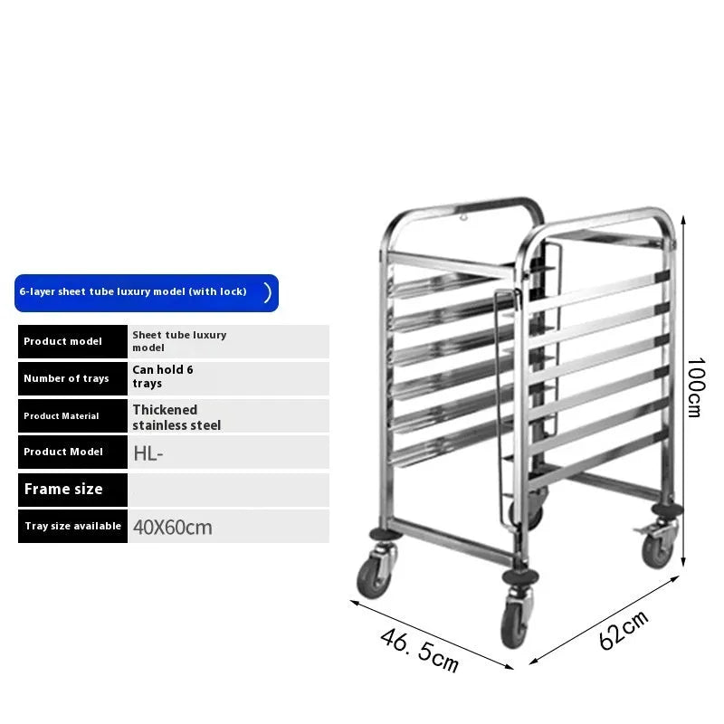 Stainless steel six-layer baking tray rack with lock for 40x60 cm sheets