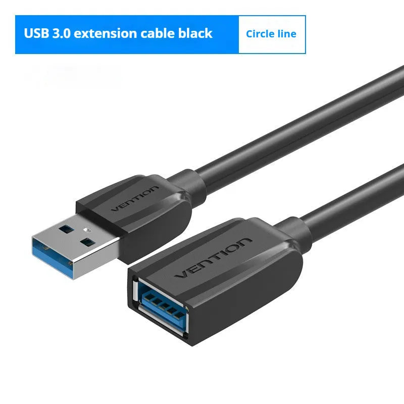 Black USB extension cable for wireless network card with standard USB connector, 2m length