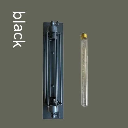 Industrial retro flute iron wall lamp in black finish showing compact 110mm × 470mm dimensions