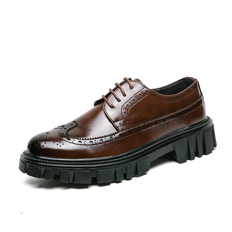 Men's black and brown brogue shoes with round toe and classic business styling