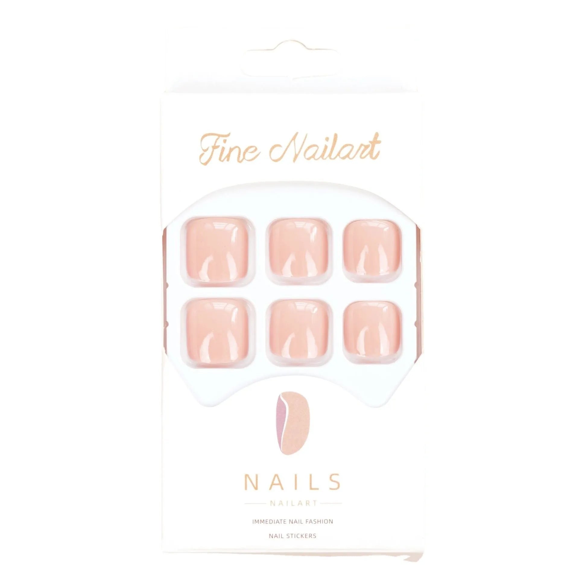 Set of plastic skin-coloured glue-on toe nail stickers with adhesive.