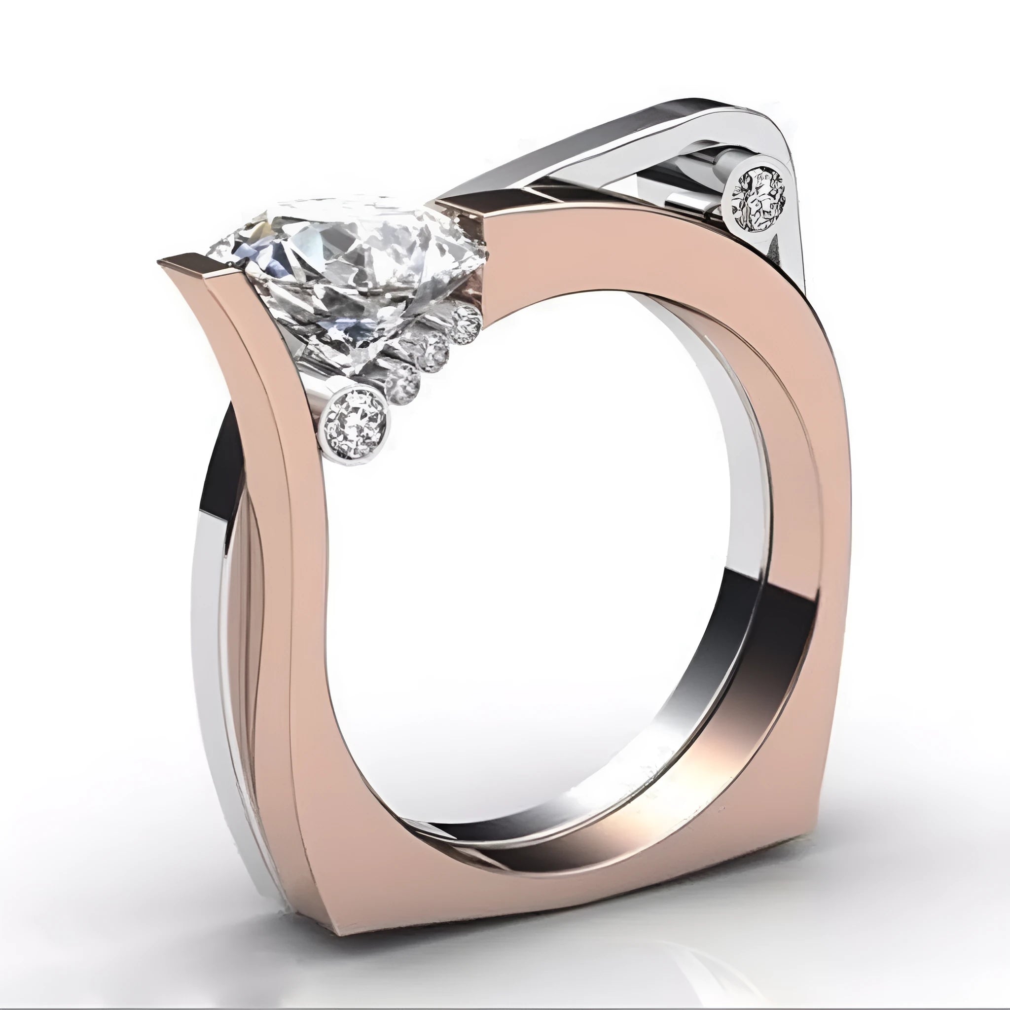 Geometric rose gold alloy ring with zircon stones in women's sizing