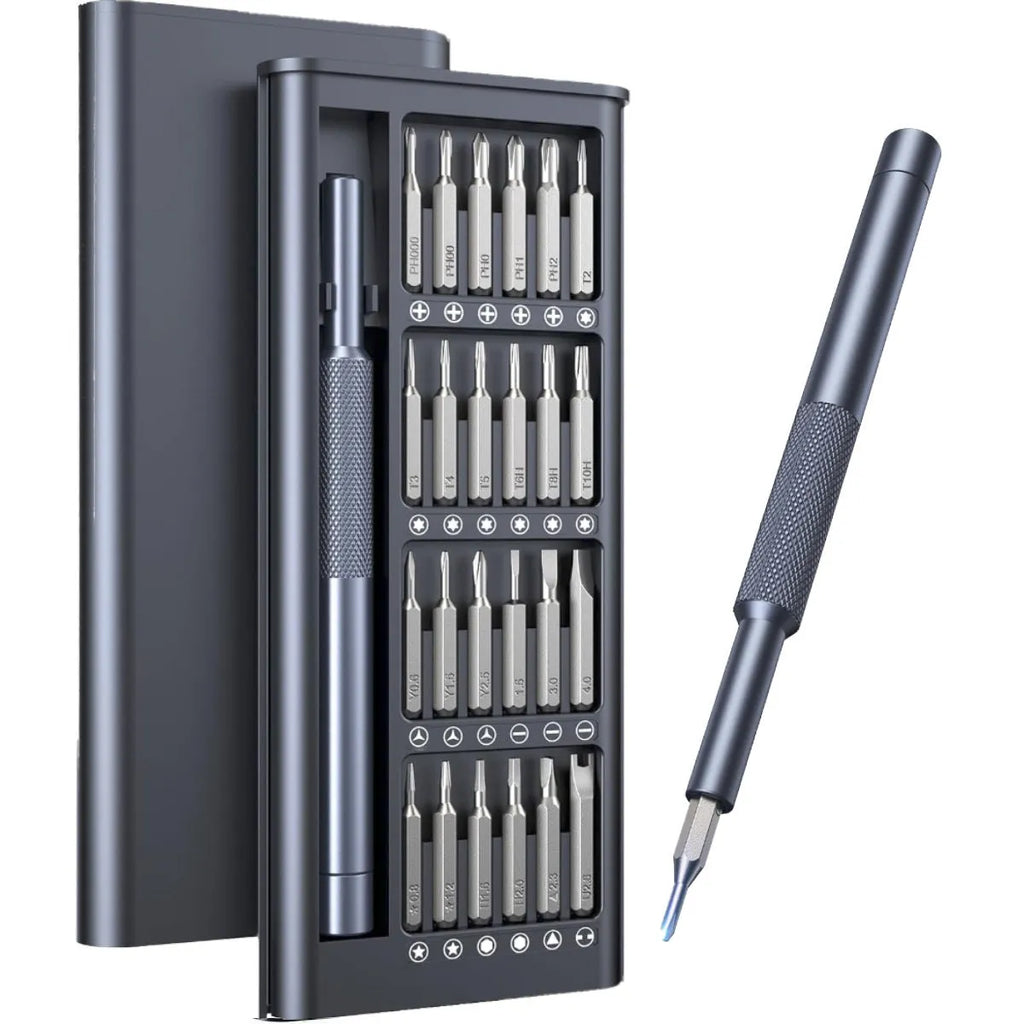 25-in-one magnetic screwdriver set with knurled handle and precision bits