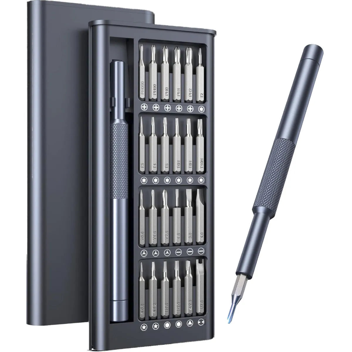 25-in-one magnetic screwdriver set with knurled handle and precision bits