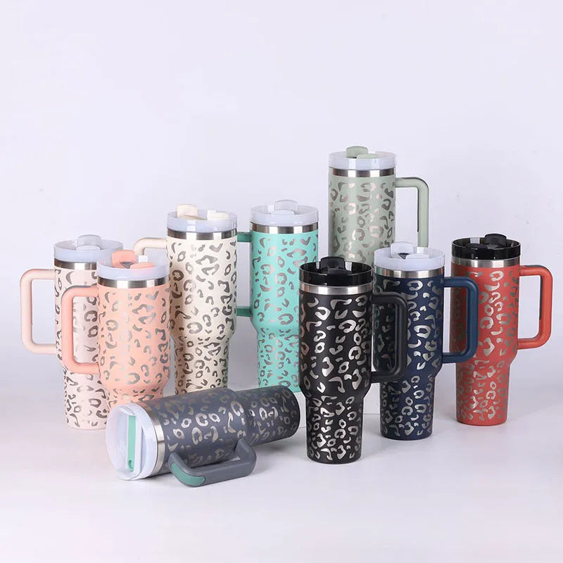 40 oz stainless steel insulated tumbler with handle and straw in multiple colours