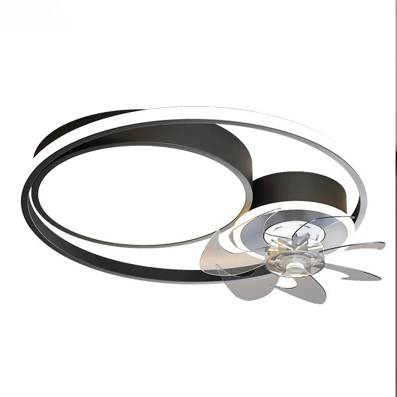 Nordic style 48cm ceiling fan light with metal blades and acrylic lampshade in black or gold finish.