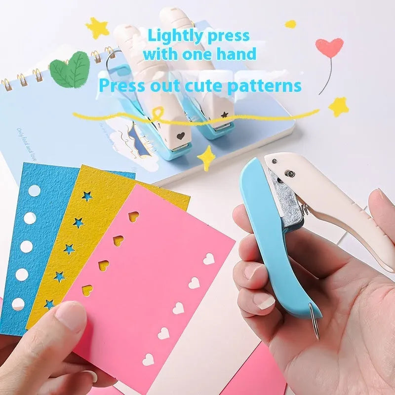 Manual 4mm punching machine with love heart, star, and round shape heads for paper crafts