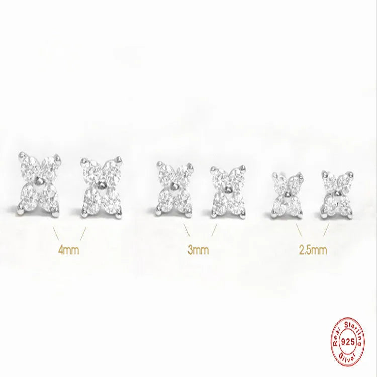S925 sterling silver geometric petal flower stud earrings in gold colour, 3mm size.