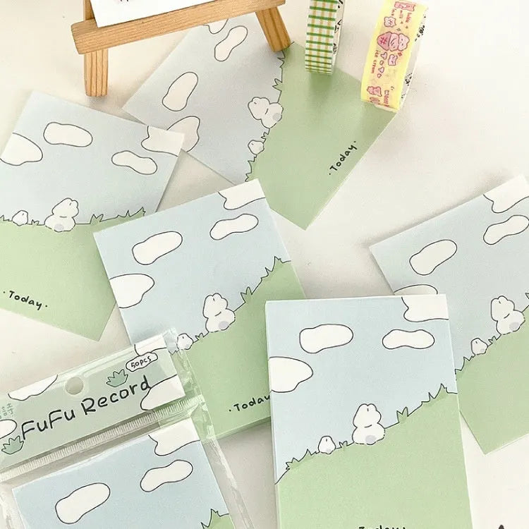 Cartoon heart design sticky notes set showing six styles including Echo Notes and Rabbit Weekly Notes