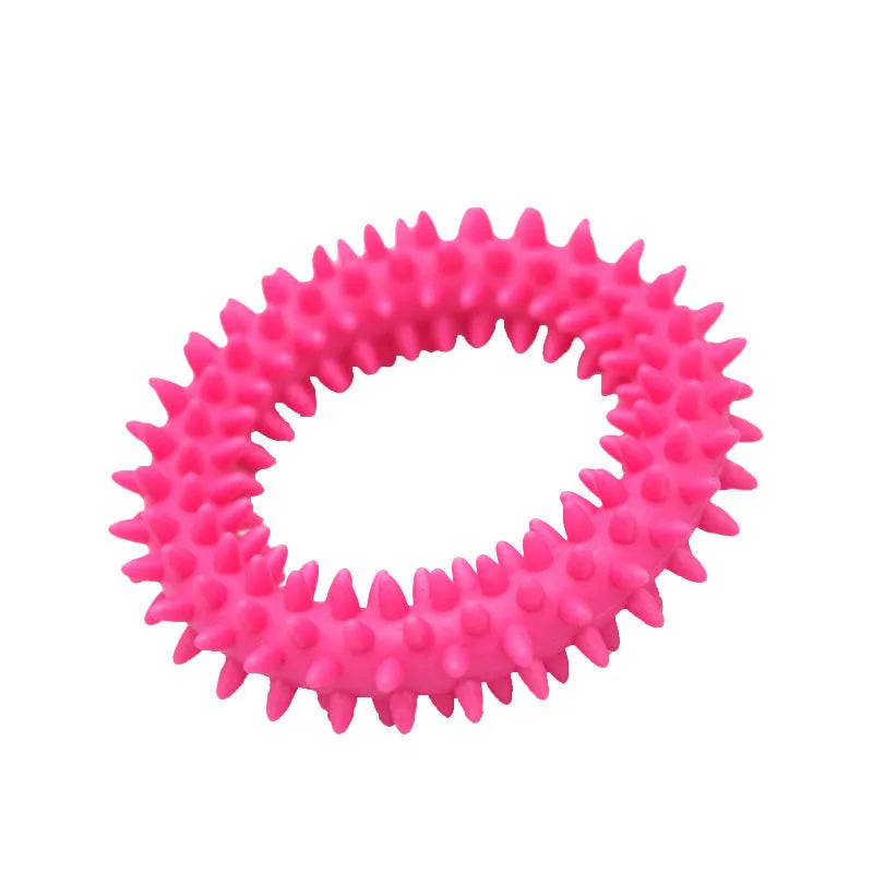 Blue TPR spiky ring dog chew toy for dental cleaning and bite training