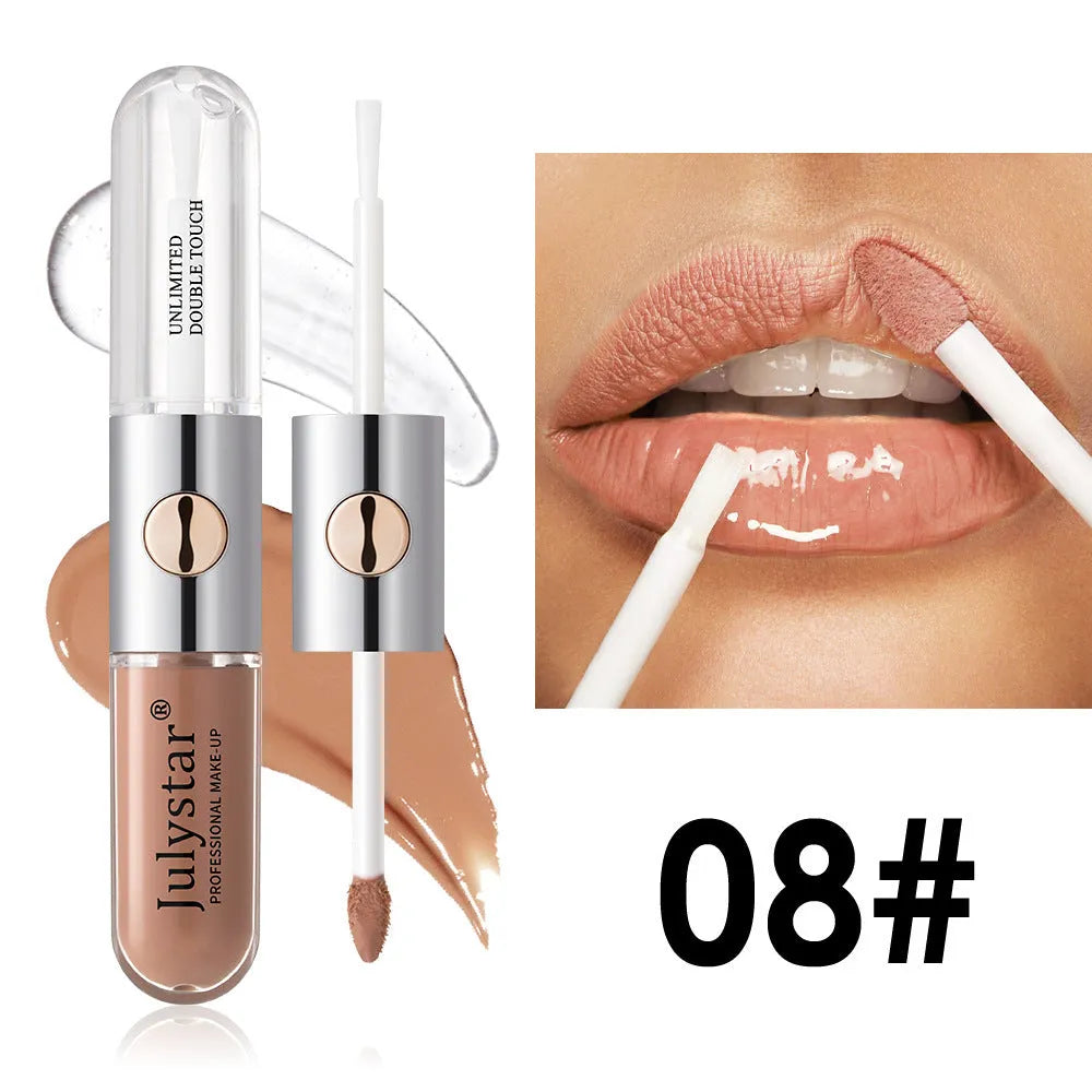 Women's long-lasting moisturising lip gloss in 6ml tube showing available colour styles