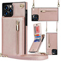 Crossbody zipper phone case for iPhone 15 Pro Max in black TPU leather with lanyard and bracket