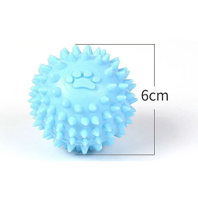 Blue TPR rubber dog chewing toy with textured surface for tooth cleaning, 6cm diameter