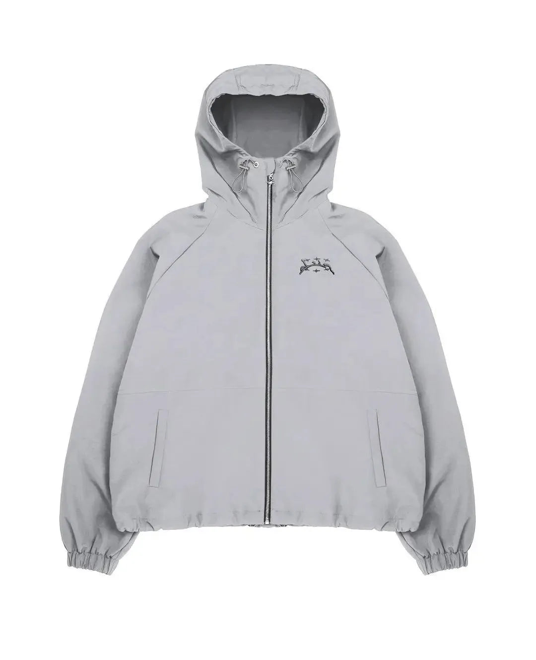 Men's grey hooded sunscreen jacket in British style with zip front and loose fit design