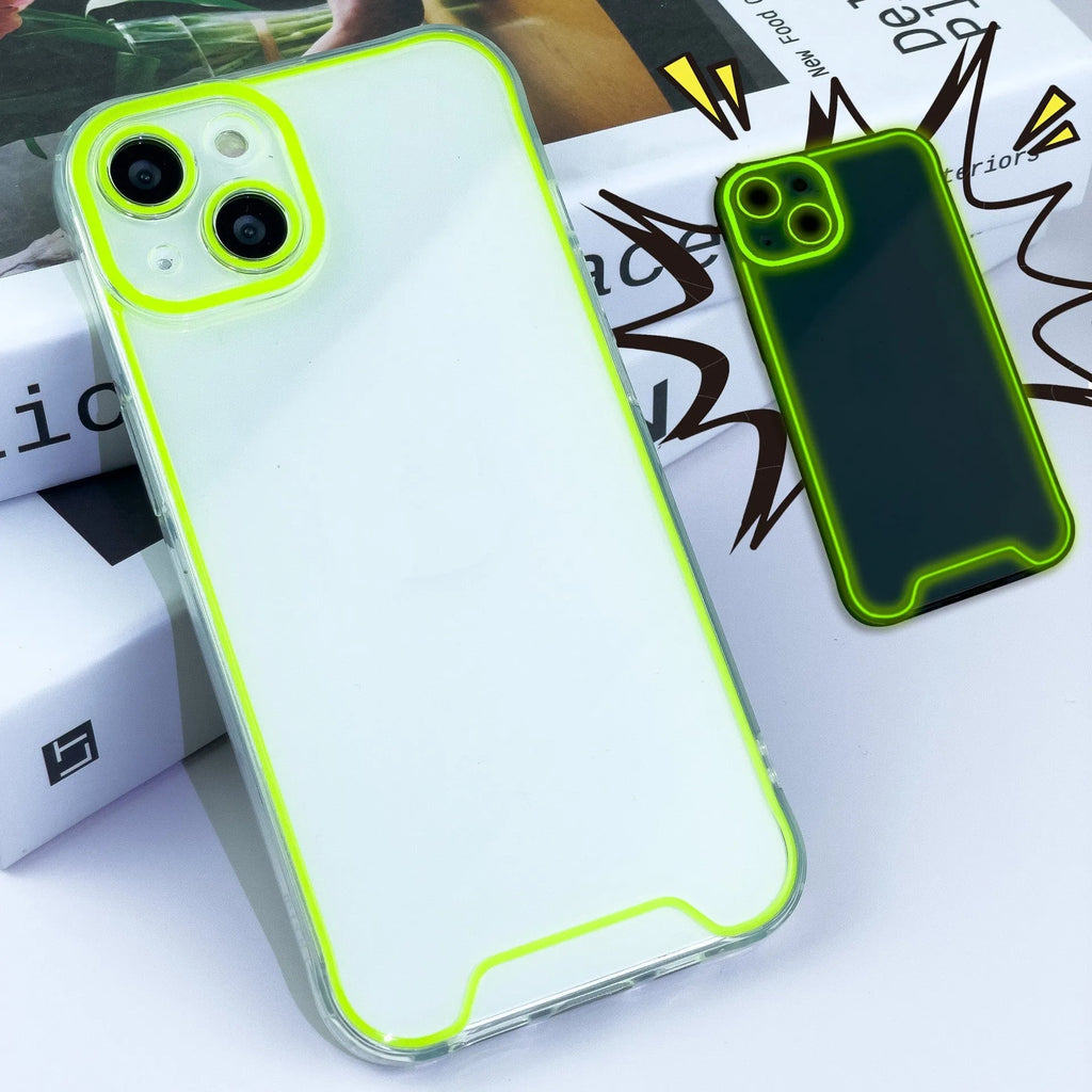 Glow-in-the-dark green soft TPU protective case for iPhone, shown from the back.