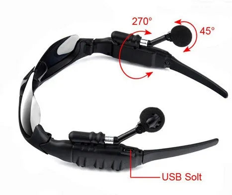 Oval frame Bluetooth sunglasses headset in sporty style with USB charging, available with gray or polarised lenses