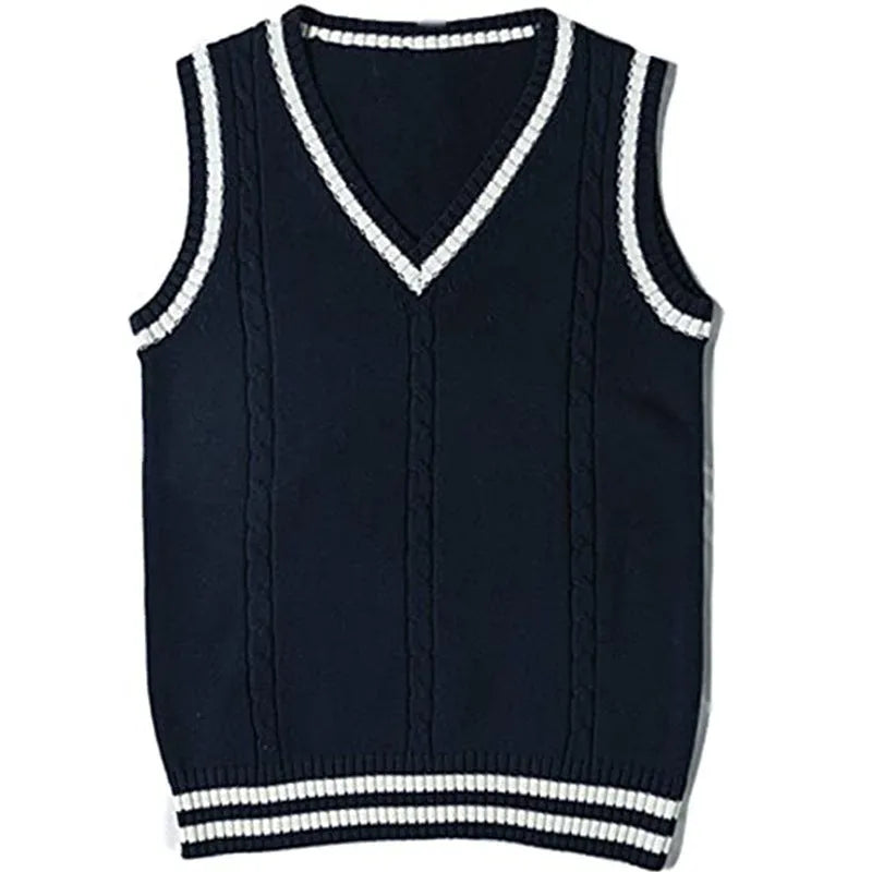 Women's V-neck striped knitted waistcoat sweater in acrylic fibre fabric available in multiple colours