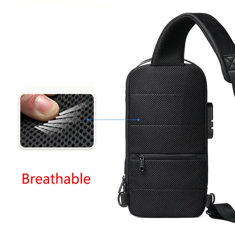 Waterproof Oxford cloth anti-theft shoulder bag showing organisational pockets and zipper closure