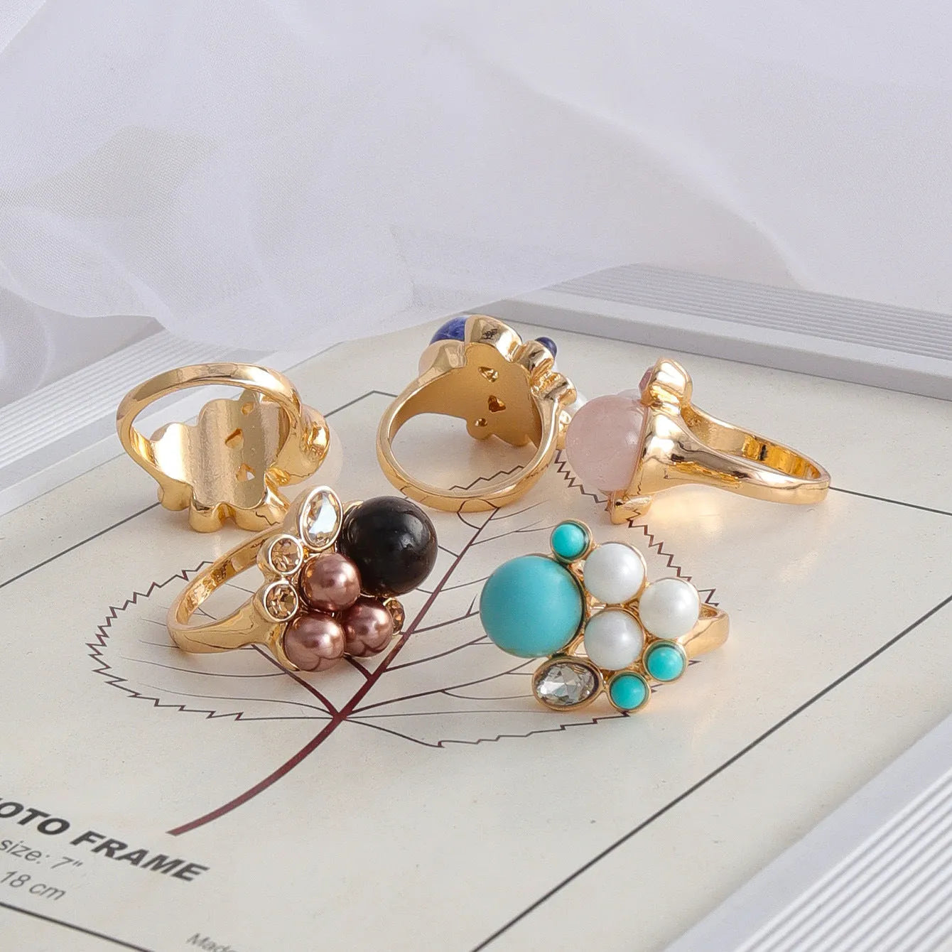 Zinc alloy flower ring for women size No 7 pink crystal colour