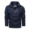Plus size men's outdoor hooded jacket in army green with stand collar and zipper, nylon fabric, sizes M-5XL