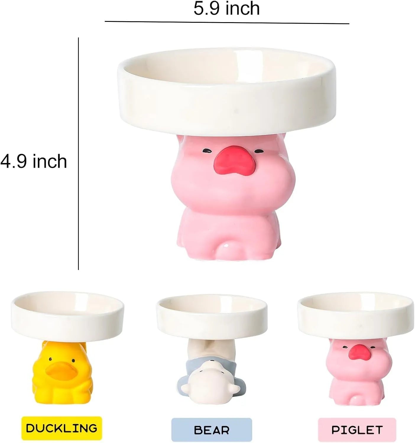 Ceramic raised cat bowl in animal theme design on a floor
