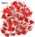 Five handmade solid wood heart-shaped hair clips in red, white, pink, yellow, and rose colours