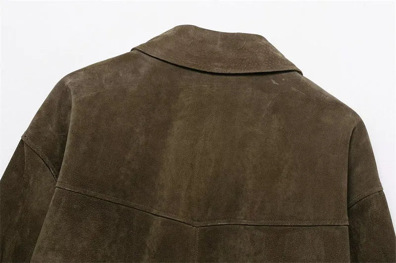 Women's medium thickness PU jacket in picture colour with regular fit, Japanese Korean casual style