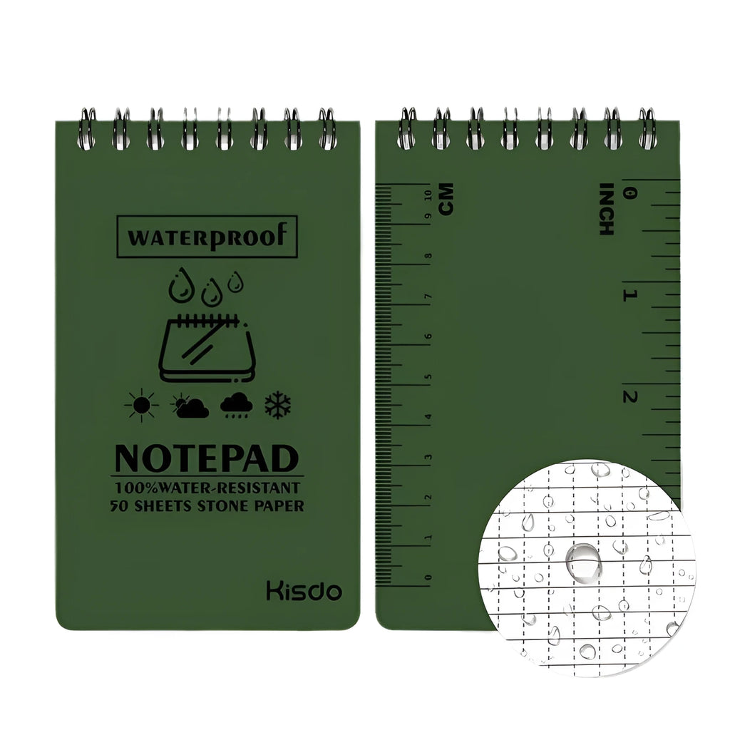 Waterproof spiral bound notepad with camouflage cover and stone paper pages