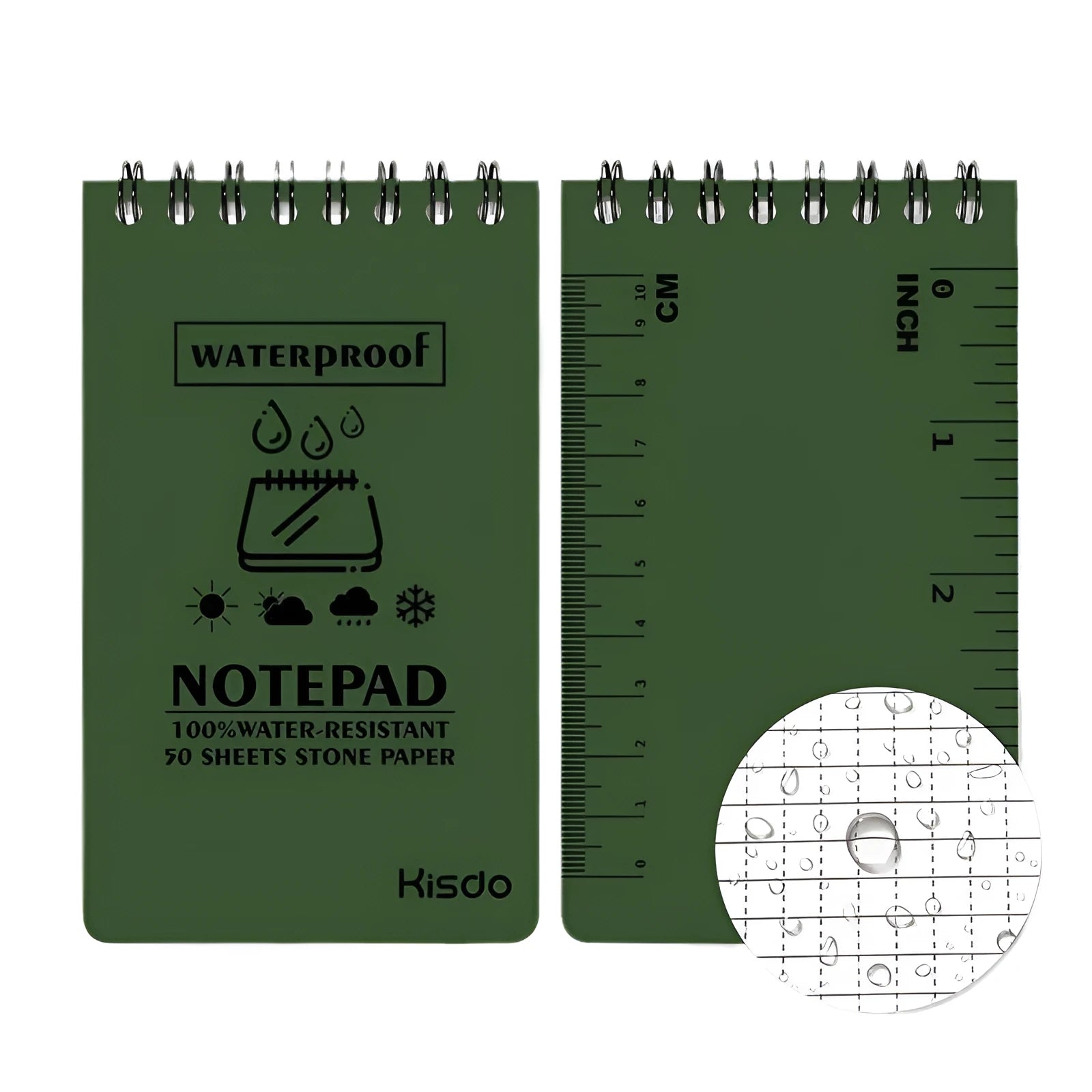 Waterproof spiral bound notepad with camouflage cover and stone paper pages