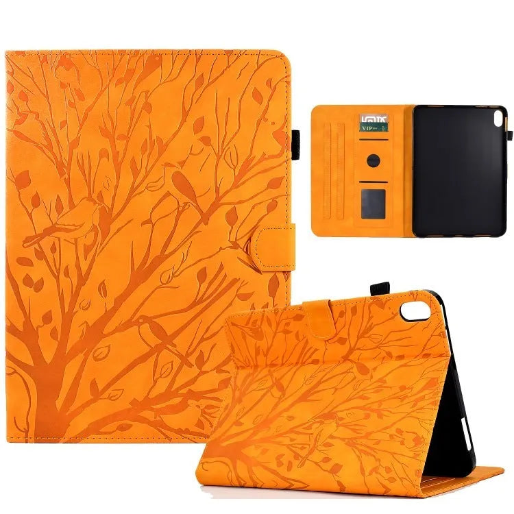 Imitation leather tablet case in black with a built-in kickstand bracket open.