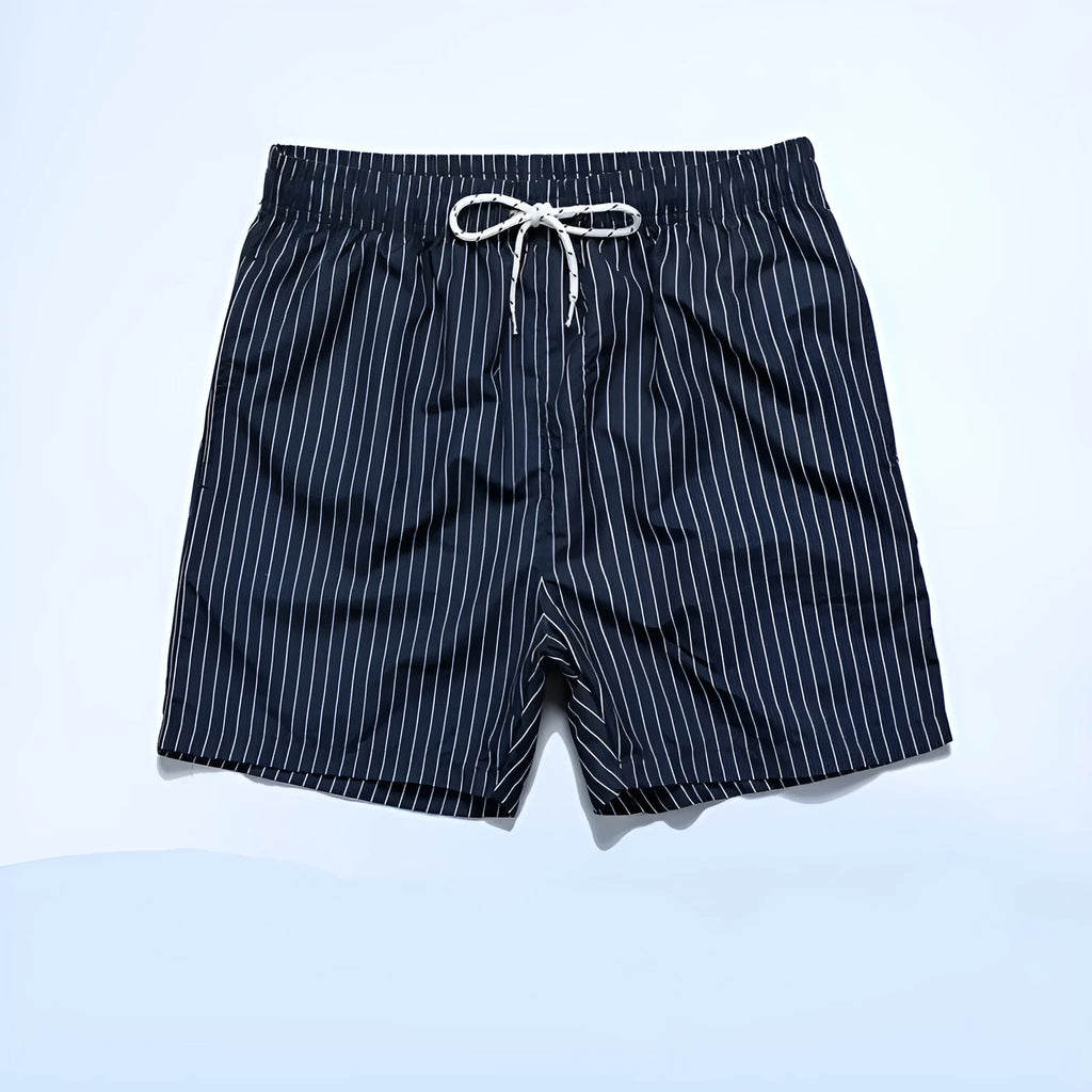 Men's striped polyester shorts with straight leg opening and triangle lining in four colour options
