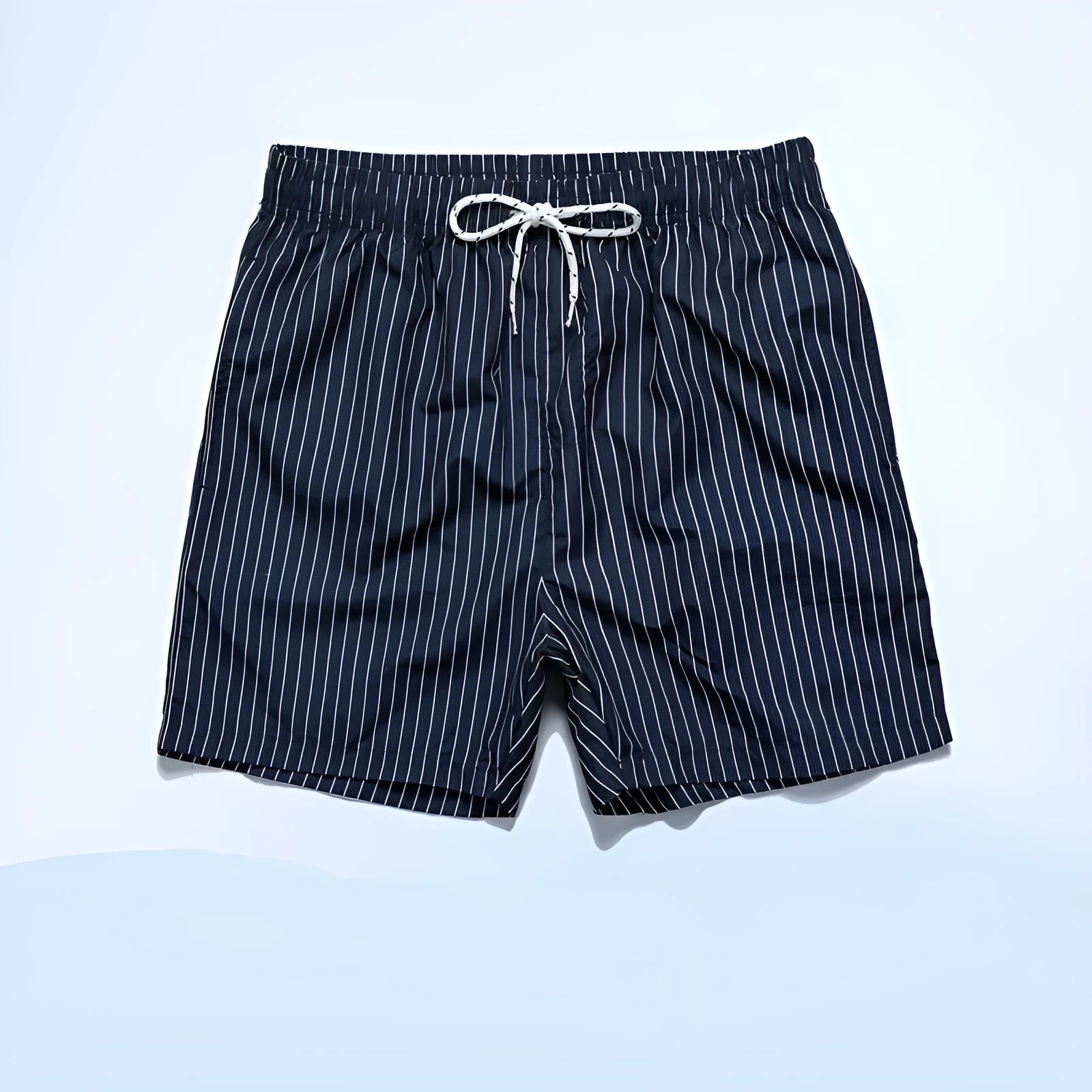 Men's striped polyester shorts with straight leg opening and triangle lining in four colour options