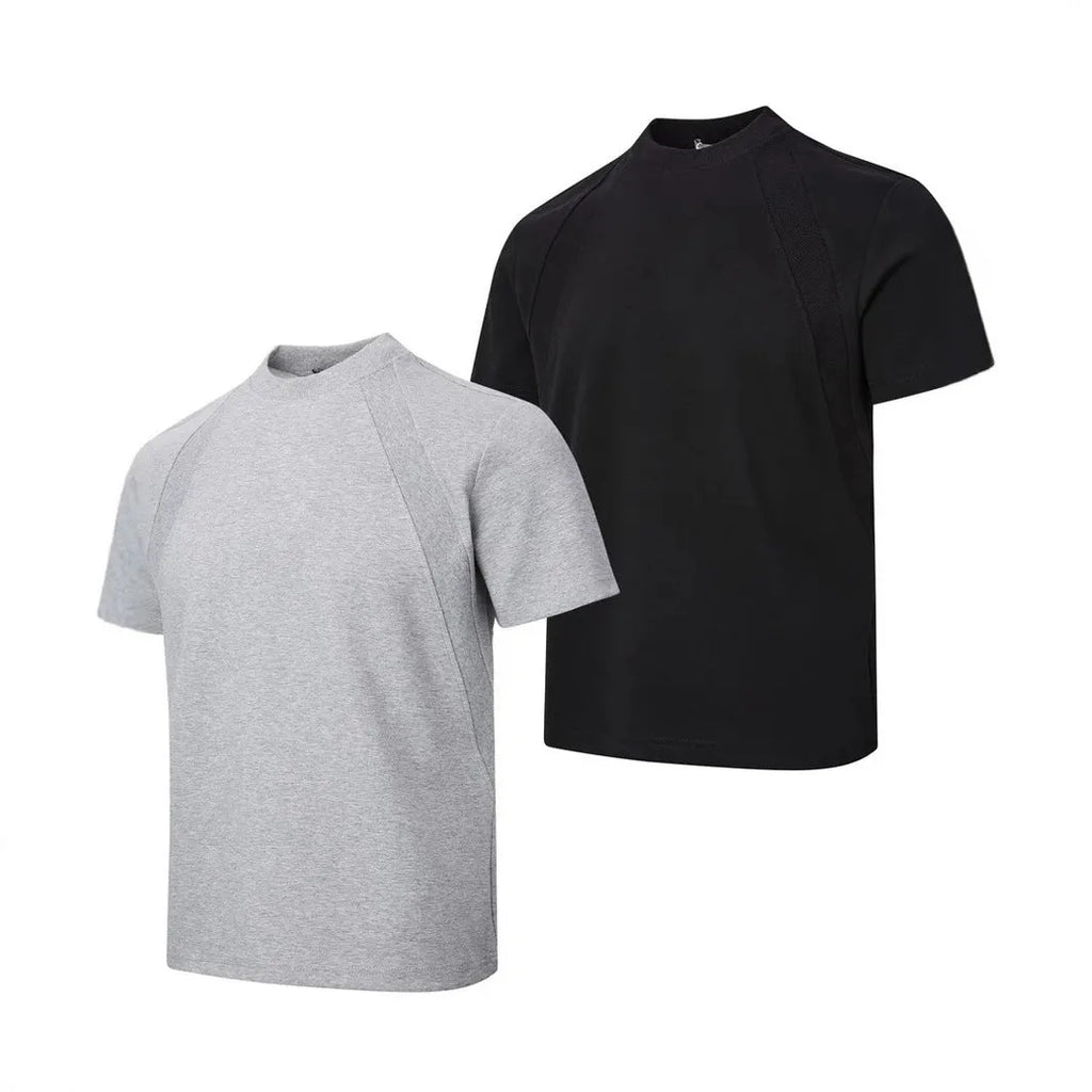 Men's loose fit black short sleeve t-shirt with textured air layer stitching detail