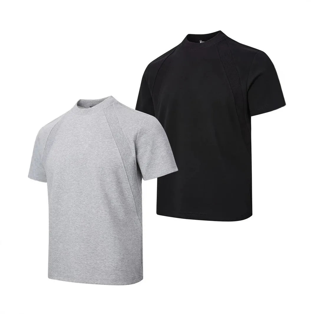 Men's loose fit black short sleeve t-shirt with textured air layer stitching detail