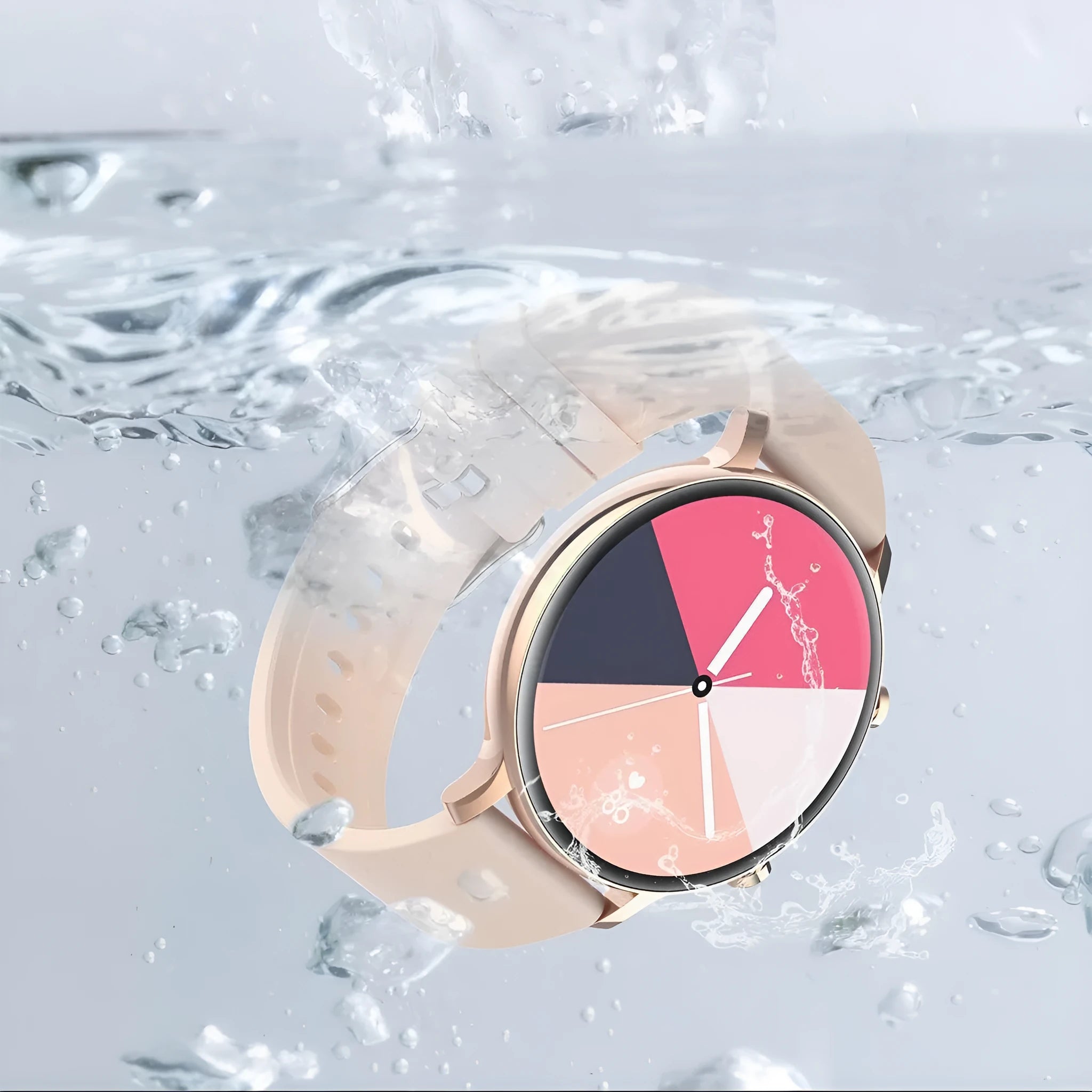 Silver stainless steel smartwatch with black screen showing heart rate data on a genuine leather strap.