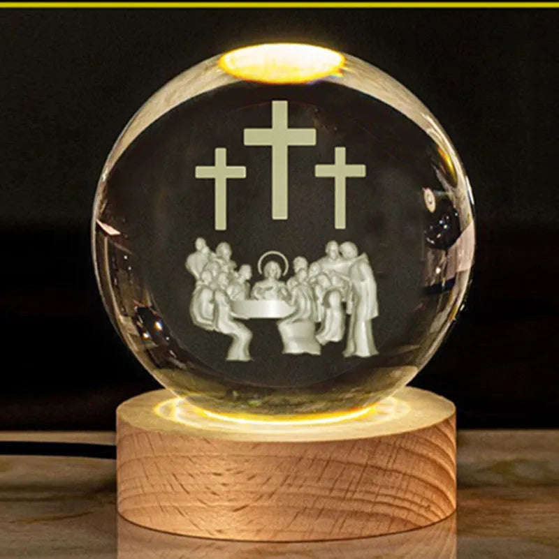 White crystal lamp with 6cm diameter ball on solid wood warm light base for church office decoration