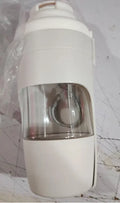 Grey portable 2-in-1 dog water bottle and feeder with drinking cup and lanyard