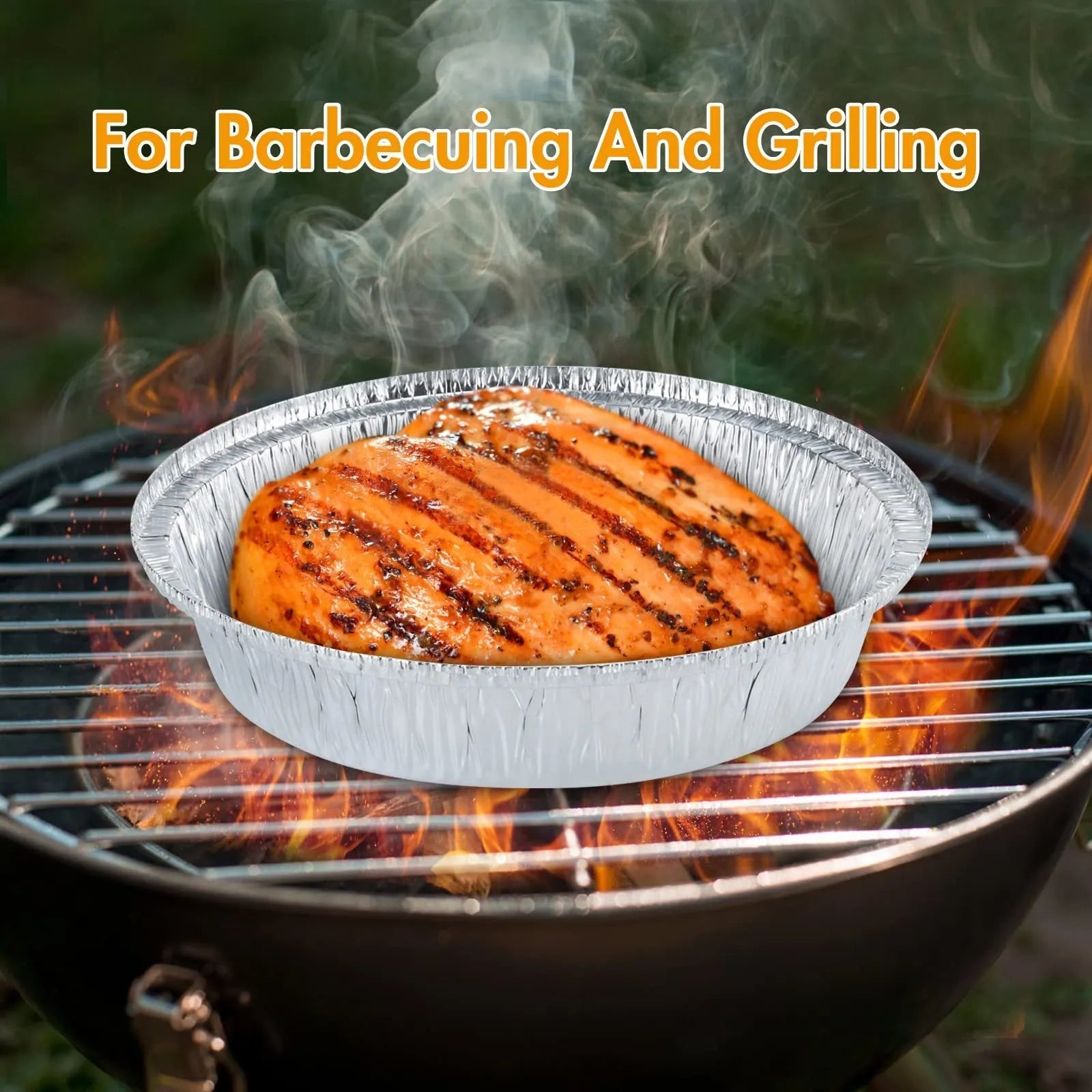 Round disposable aluminium foil liner for air fryer with 4cm high edges, 8 inch size, on a white background