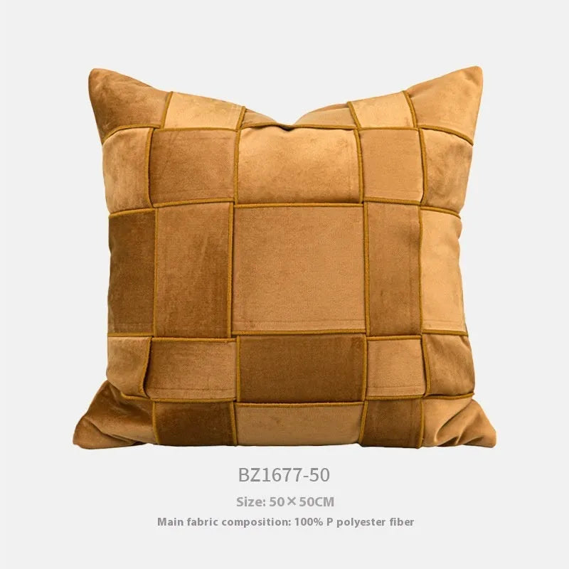 Square 50x50cm chenille woven decorative pillow in beige colour with textured fabric.
