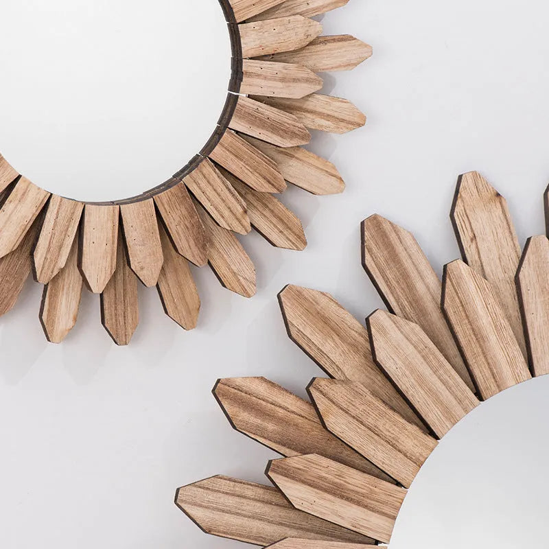 European-style solid wood hanging mirror in baked colour finish on wall