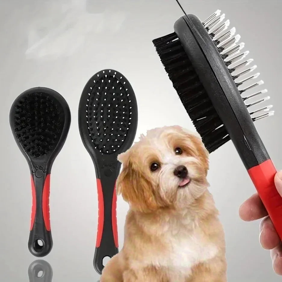 2-in-1 double sided pet grooming comb for dogs and cats with plastic handle and metal pins