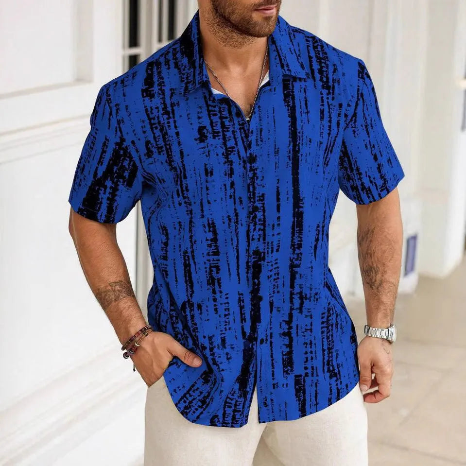 Men's 3D printed stripe shirt in anti-wrinkle polyester fabric for summer casual wear