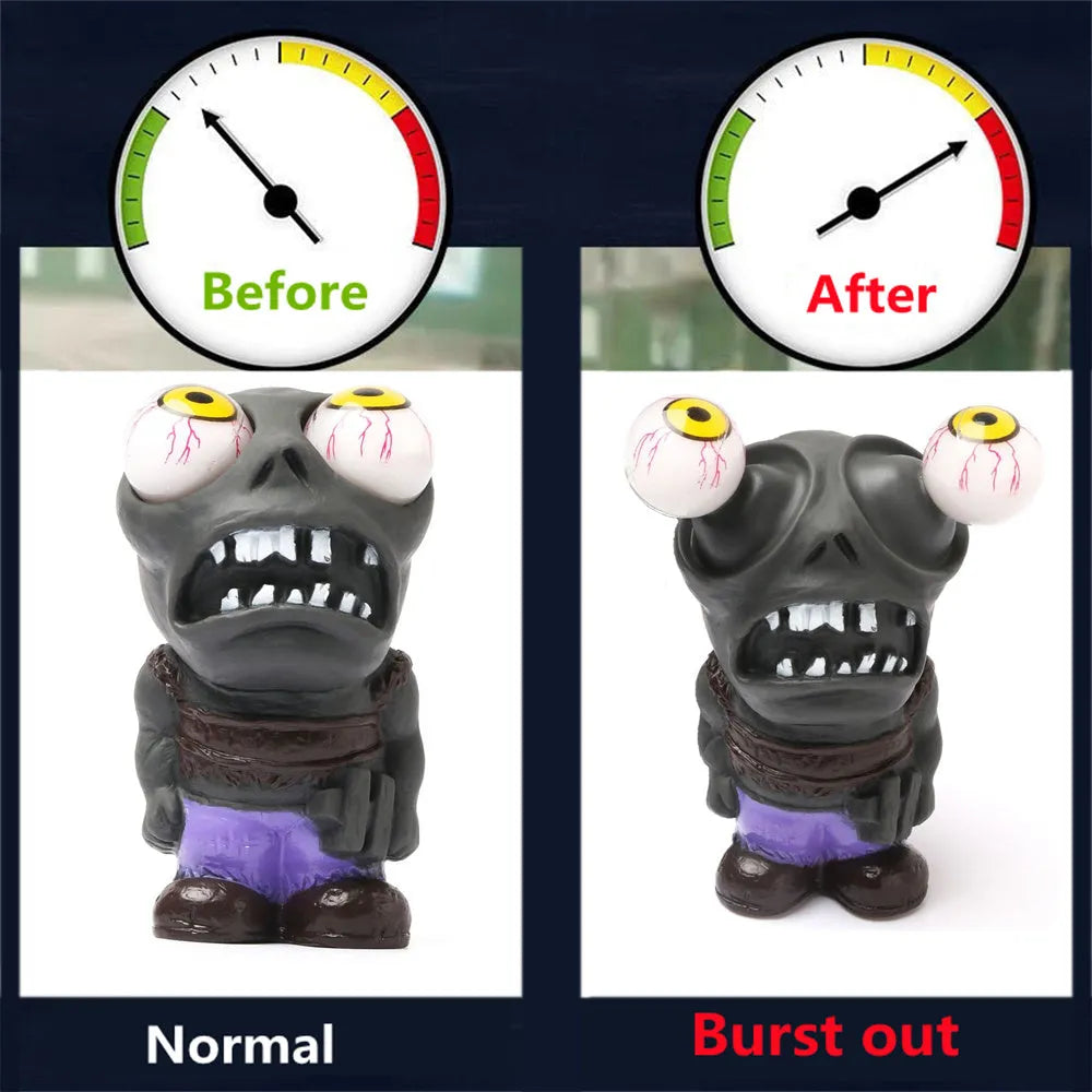 Turbo car Explosive Eye Doll ornament kit with pressure valve, copper tube, and mounting clip on a car dashboard vent.